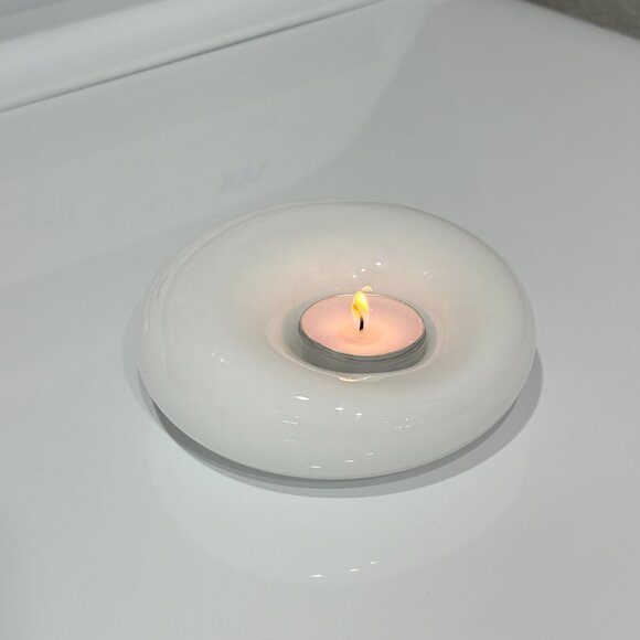 Mid Century Modern Nambe White Art Glass Votive Holder Signed from New Mexico - Picture 10 of 16